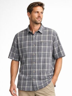 WOOLRICH Gray Plaid Button Front Pocket Short Sleeve Shirt Men’s L